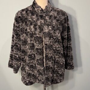 Alfred Dunner plush faux fur Black and Gray 3/4 sleeve Jacket Size 10